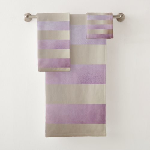 Abstract Old Gold Flowers Stripes in Watercolor  Bath Towel Set