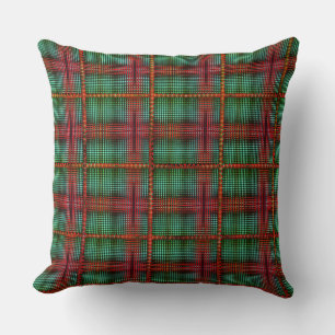 Abstract old green plaid, jute or pixelated style throw pillow
