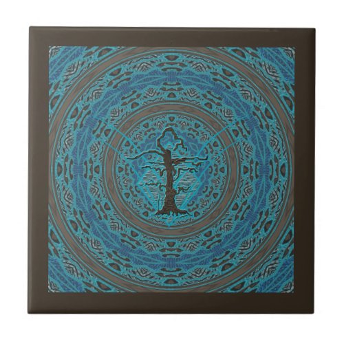 Abstract Old Withered Blue Brown Tree style 2 Ceramic Tile