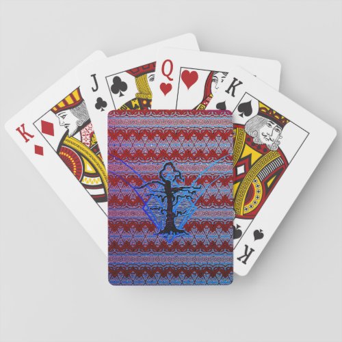 Abstract Old Withered Tree Blue Poker Cards