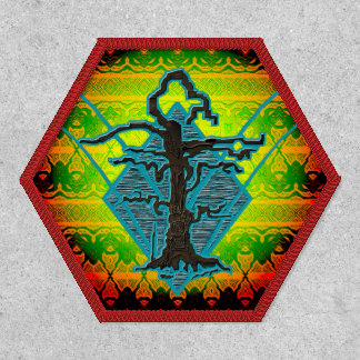 Abstract Old Withered Tree Blue Yellow Pattern  Patch