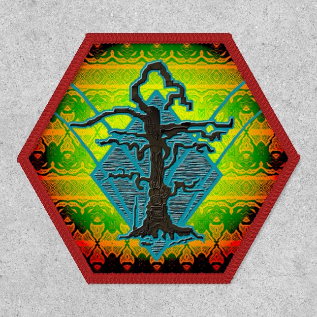 Abstract Old Withered Tree Blue Yellow Pattern  Patch (Front)