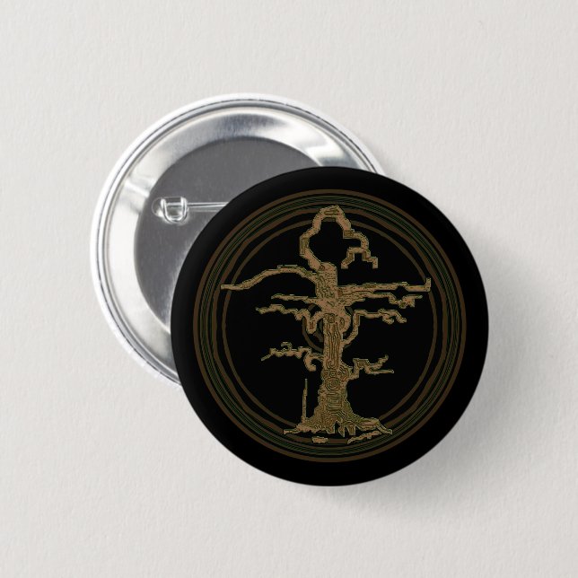 Abstract Old Withered Tree Brown Pinback Button (Front & Back)