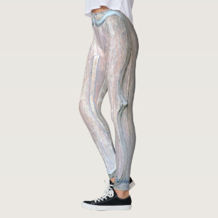 Abstract Old Wood Door Blue/Gray Personalized Name Leggings