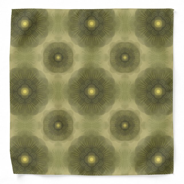 Abstract Olive Green Flower Seamless Pattern Bandana (Front)