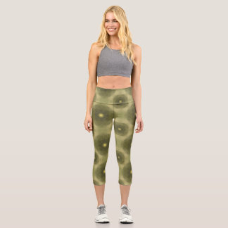 Abstract Olive Green Flower Seamless Pattern Capri Leggings