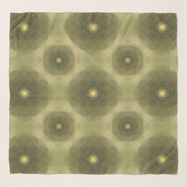 Abstract Olive Green Flower Seamless Pattern Scarf (Front)