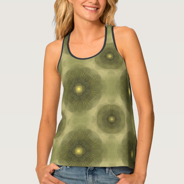 Abstract Olive Green Flower Seamless Pattern Tank Top (Front)
