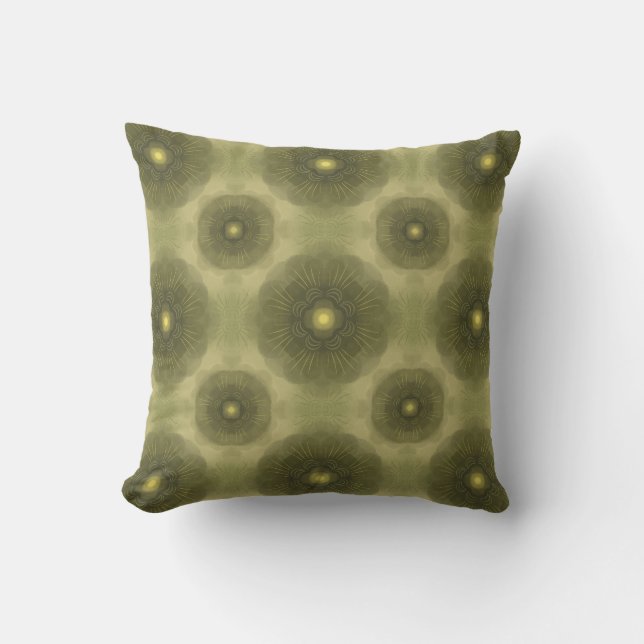 Abstract Olive Green Flower Seamless Pattern Throw Pillow (Front)