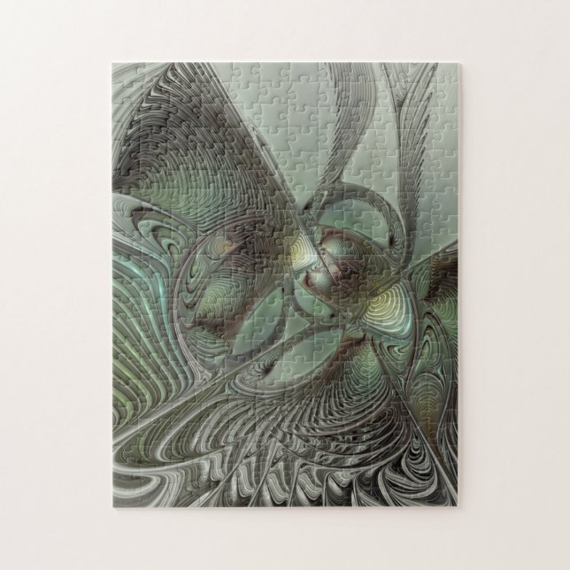 Abstract Olive Green Gray Fractal Art Fantasy Jigsaw Puzzle (Vertical)