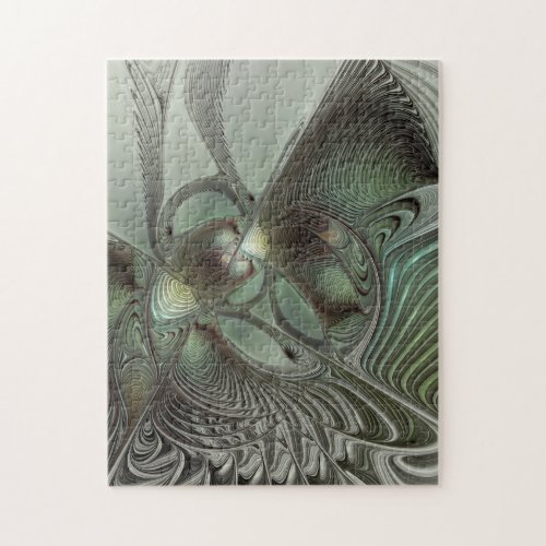 Abstract Olive Green Gray Fractal Art Fantasy Jigsaw Puzzle