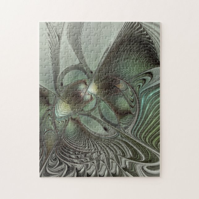 Abstract Olive Green Gray Fractal Art Fantasy Jigsaw Puzzle (Vertical)