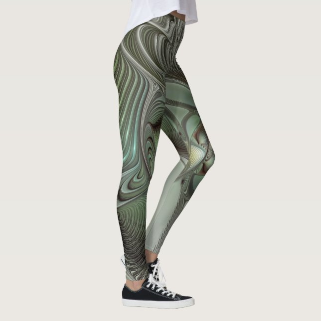 Abstract Olive Green Gray Fractal Art Fantasy Leggings (Right)