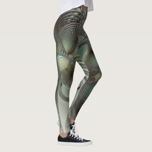 Abstract Olive Green Gray Fractal Art Fantasy Leggings
