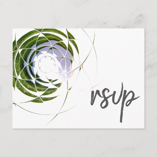 Abstract Olive Leaves Script Wedding Menu RSVP - Abstract Olive Leaves Script Wedding Menu RSVP Card. The design features abstract olive leaves in circle in green colour on a white background. This wedding response postcard asks your guests what meal they would like at your reception. You can change all information on the backside of the card. Perfect for a modern wedding.