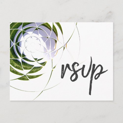 Abstract Olive Leaves Script Wedding Menu RSVP - Abstract Olive Leaves Script Wedding Menu RSVP Card. The design features abstract olive leaves in circle in green color on a white background. This wedding response postcard asks your guests what meal they would like at your reception. You can change all information on the backside of the card. Perfect for a modern wedding.