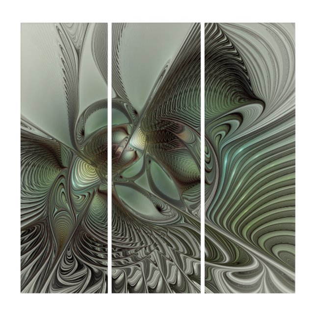 Abstract Olive Sage Green Gray Fractal Art Fantasy (Front)