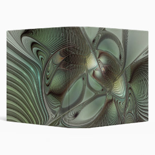 Abstract Olive Sage Green Gray Fractal Art Fantasy 3 Ring Binder