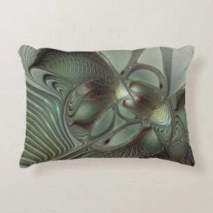 Abstract Olive Sage Green Gray Fractal Art Fantasy Accent Pillow