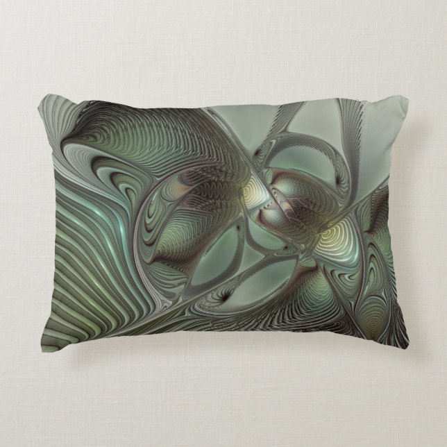Abstract Olive Sage Green Gray Fractal Art Fantasy Accent Pillow (Front)