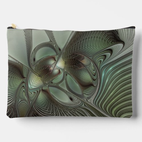 Abstract Olive Sage Green Gray Fractal Art Fantasy Accessory Pouch