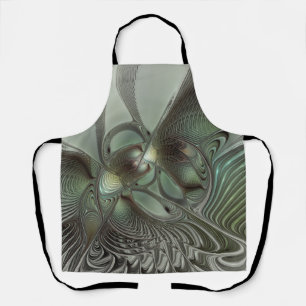 Abstract Olive Sage Green Gray Fractal Art Fantasy Apron