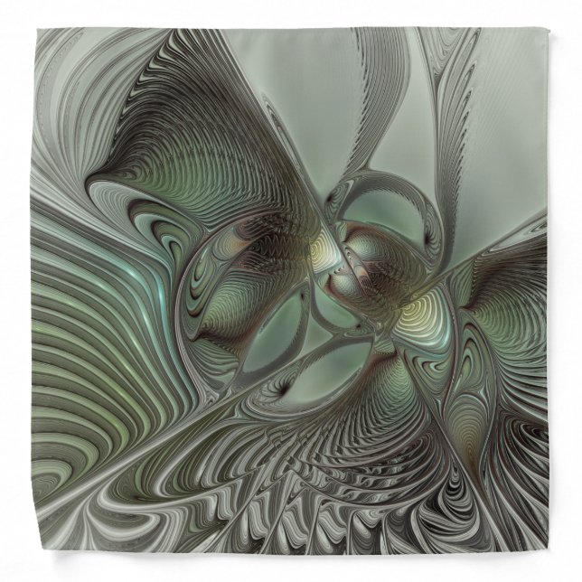 Abstract Olive Sage Green Gray Fractal Art Fantasy Bandana (Front)
