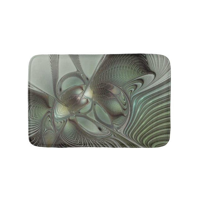Abstract Olive Sage Green Gray Fractal Art Fantasy Bath Mat (Front)