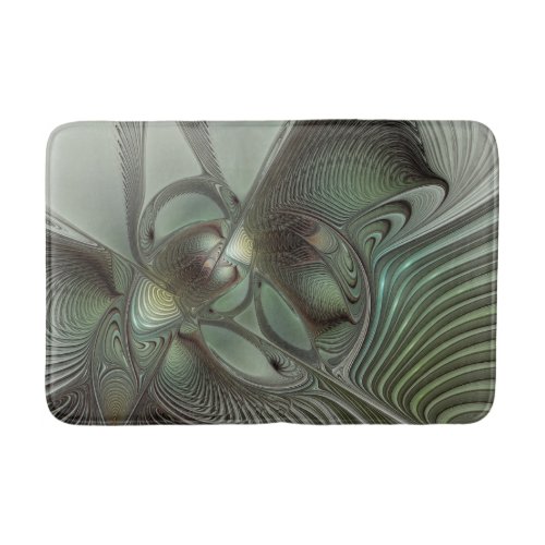 Abstract Olive Sage Green Gray Fractal Art Fantasy Bath Mat