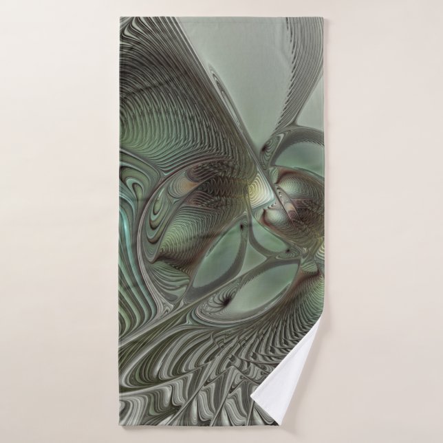 Abstract Olive Sage Green Gray Fractal Art Fantasy Bath Towel (Bath Towel)