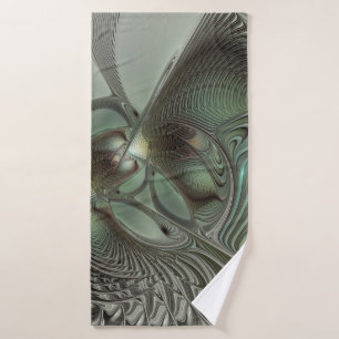 Abstract Olive Sage Green Gray Fractal Art Fantasy Bath Towel