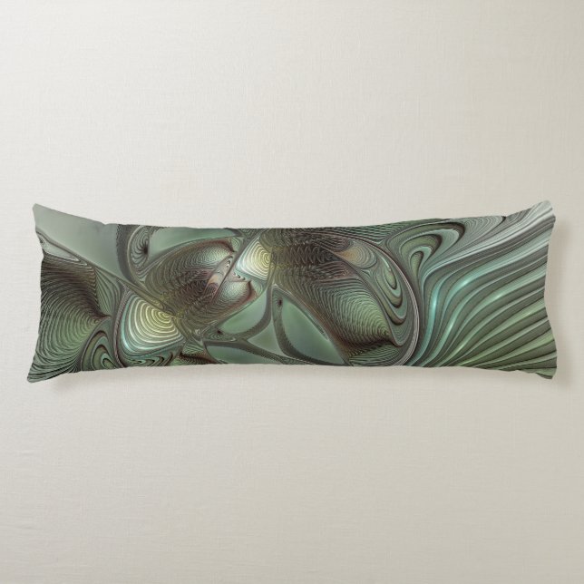 Abstract Olive Sage Green Gray Fractal Art Fantasy Body Pillow (Front)