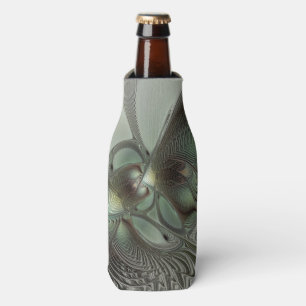 Abstract Olive Sage Green Gray Fractal Art Fantasy Bottle Cooler