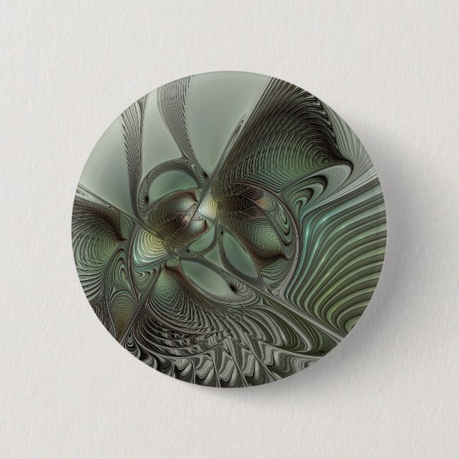 Abstract Olive Sage Green Gray Fractal Art Fantasy Button (Front)