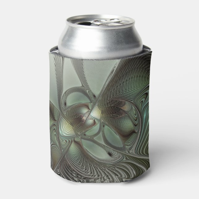 Abstract Olive Sage Green Gray Fractal Art Fantasy Can Cooler (Can Front)