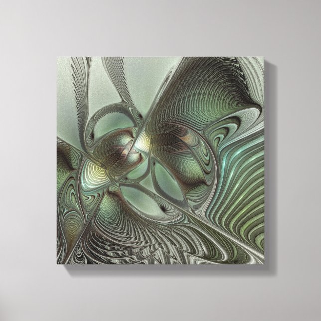Abstract Olive Sage Green Gray Fractal Art Fantasy Canvas Print (Front)