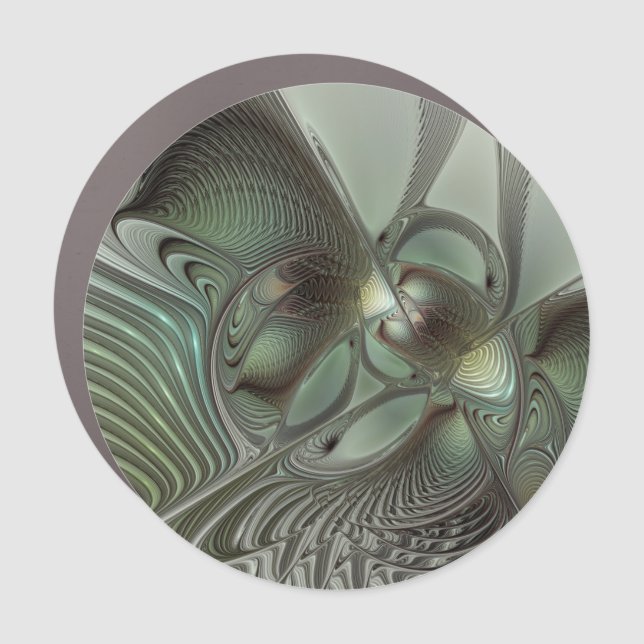 Abstract Olive Sage Green Gray Fractal Art Fantasy Car Magnet (Front)