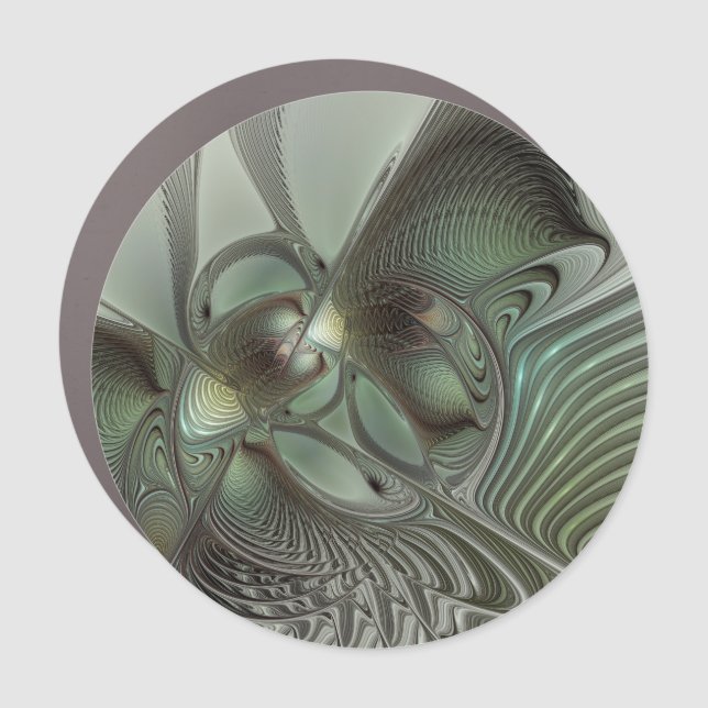 Abstract Olive Sage Green Gray Fractal Art Fantasy Car Magnet (Front)