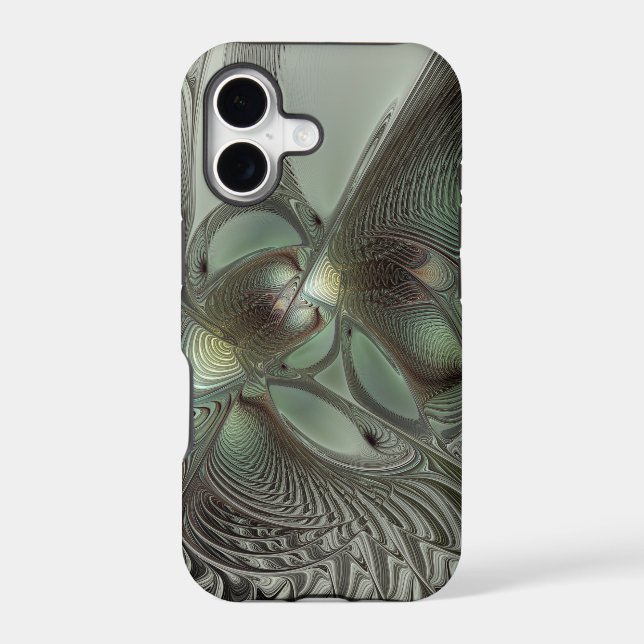 Abstract Olive Sage Green Gray Fractal Art Fantasy Case-Mate iPhone Case (Back)