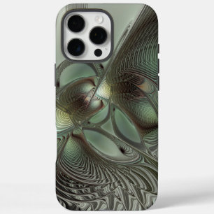 Abstract Olive Sage Green Gray Fractal Art Fantasy iPhone 16 Pro Max Case