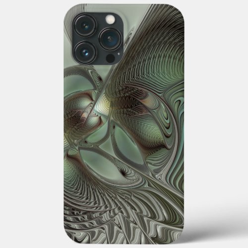 Abstract Olive Sage Green Gray Fractal Art Fantasy iPhone 13 Pro Max Case