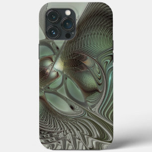 Abstract Olive Sage Green Gray Fractal Art Fantasy iPhone 13 Pro Max Case