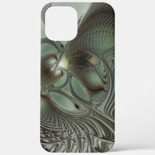 Abstract Olive Sage Green Gray Fractal Art Fantasy iPhone 12 Pro Max Case