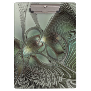 Abstract Olive Sage Green Gray Fractal Art Fantasy Clipboard