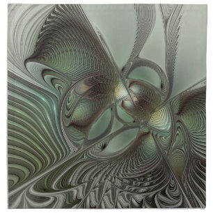 Abstract Olive Sage Green Gray Fractal Art Fantasy Cloth Napkin