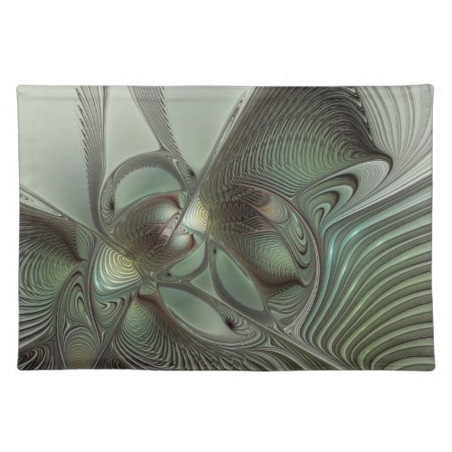 Abstract Olive Sage Green Gray Fractal Art Fantasy Cloth Placemat