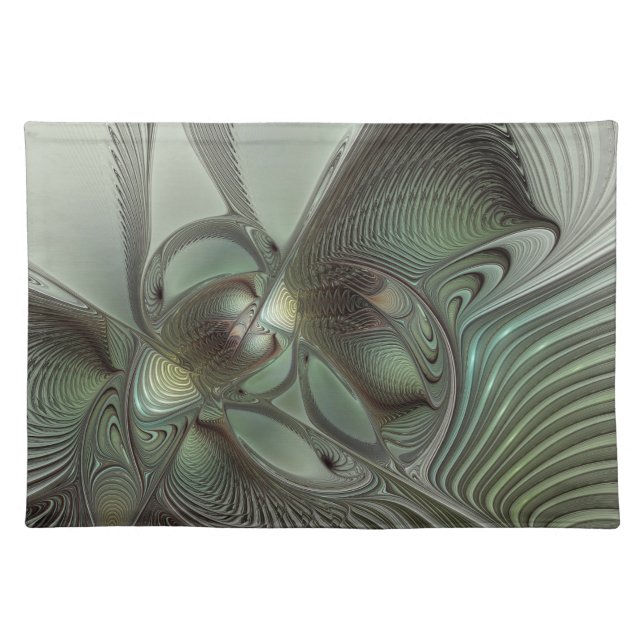 Abstract Olive Sage Green Gray Fractal Art Fantasy Cloth Placemat (Front)