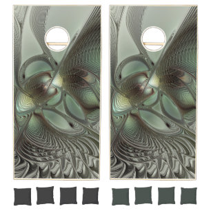 Abstract Olive Sage Green Gray Fractal Art Fantasy Cornhole Set