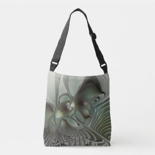 Abstract Olive Sage Green Gray Fractal Art Fantasy Crossbody Bag
