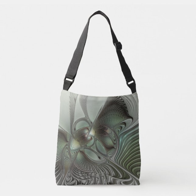 Abstract Olive Sage Green Gray Fractal Art Fantasy Crossbody Bag (Front)